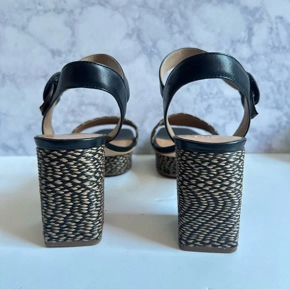 Bernardo Raffia Adjustable Platform Sandals Reagan Raffia black tan strapy heels - Picture 8 of 13